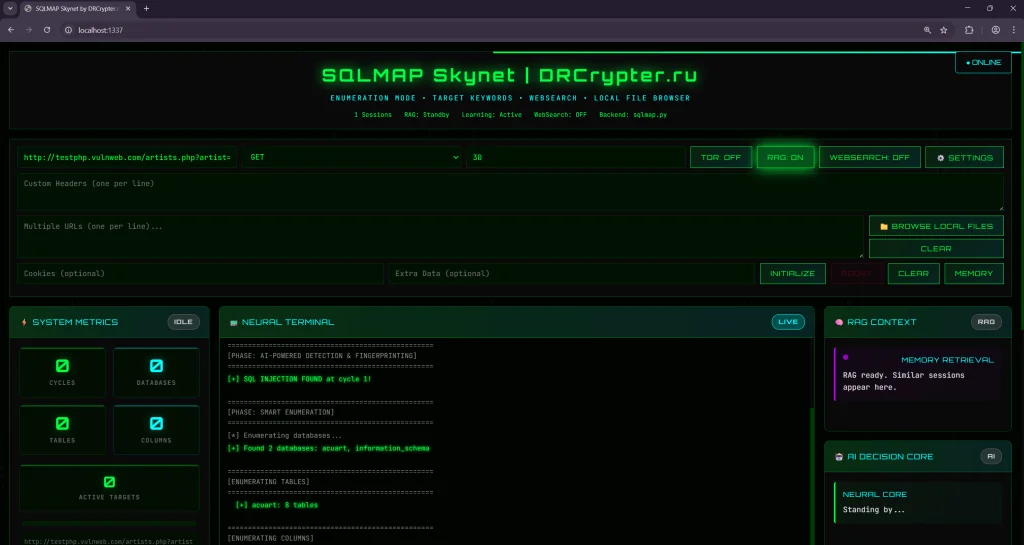 SQLMAP SKYNET Autonomous AI v1.2.0