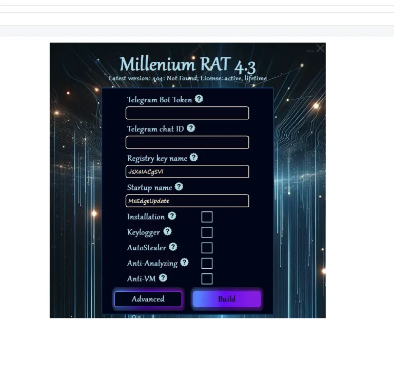 🔍 Millenium RAT V4.3 lifetime licence