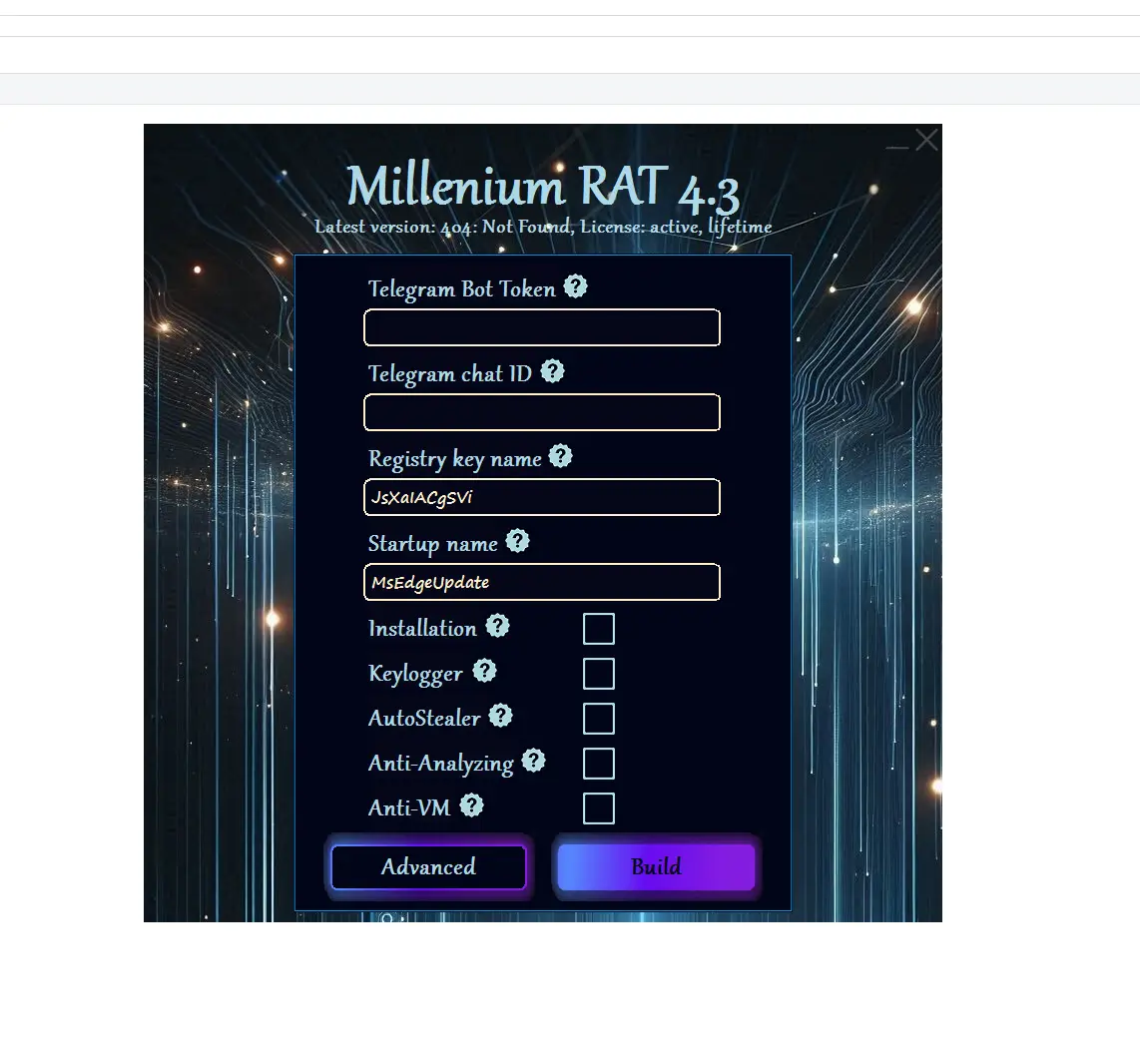 🔍 Millenium RAT V4.3 lifetime licence